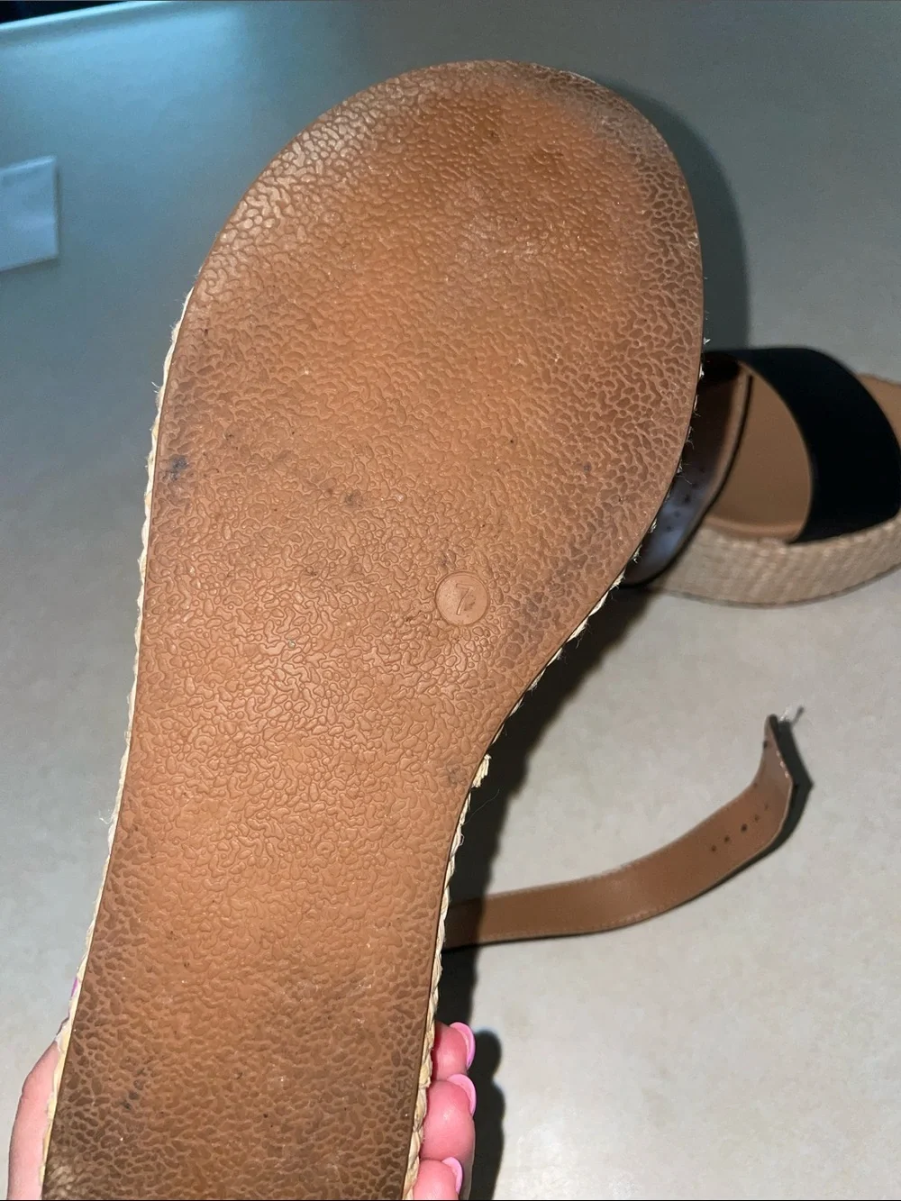 DV by Dolce Vita Black Leather Wedge Espadrille Sandals